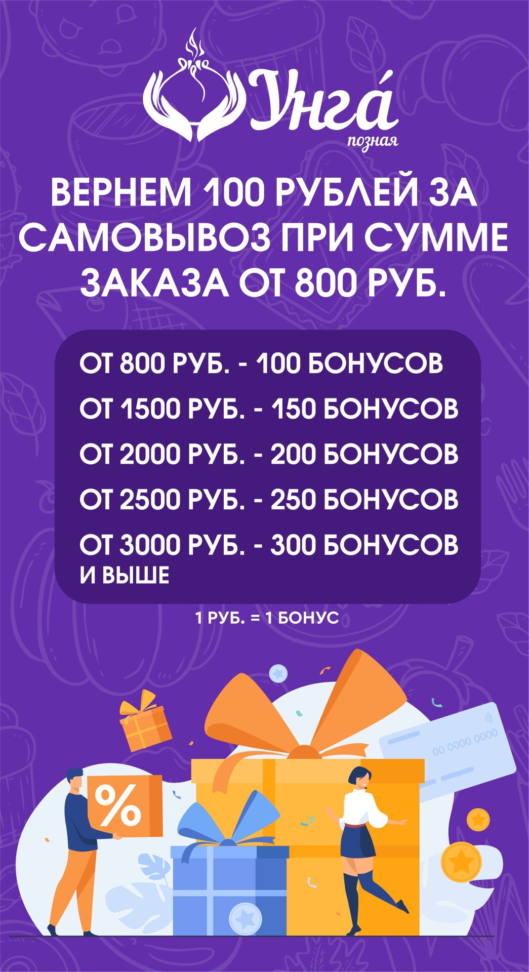 Вернём 100 рублей за самовывоз от 800р!